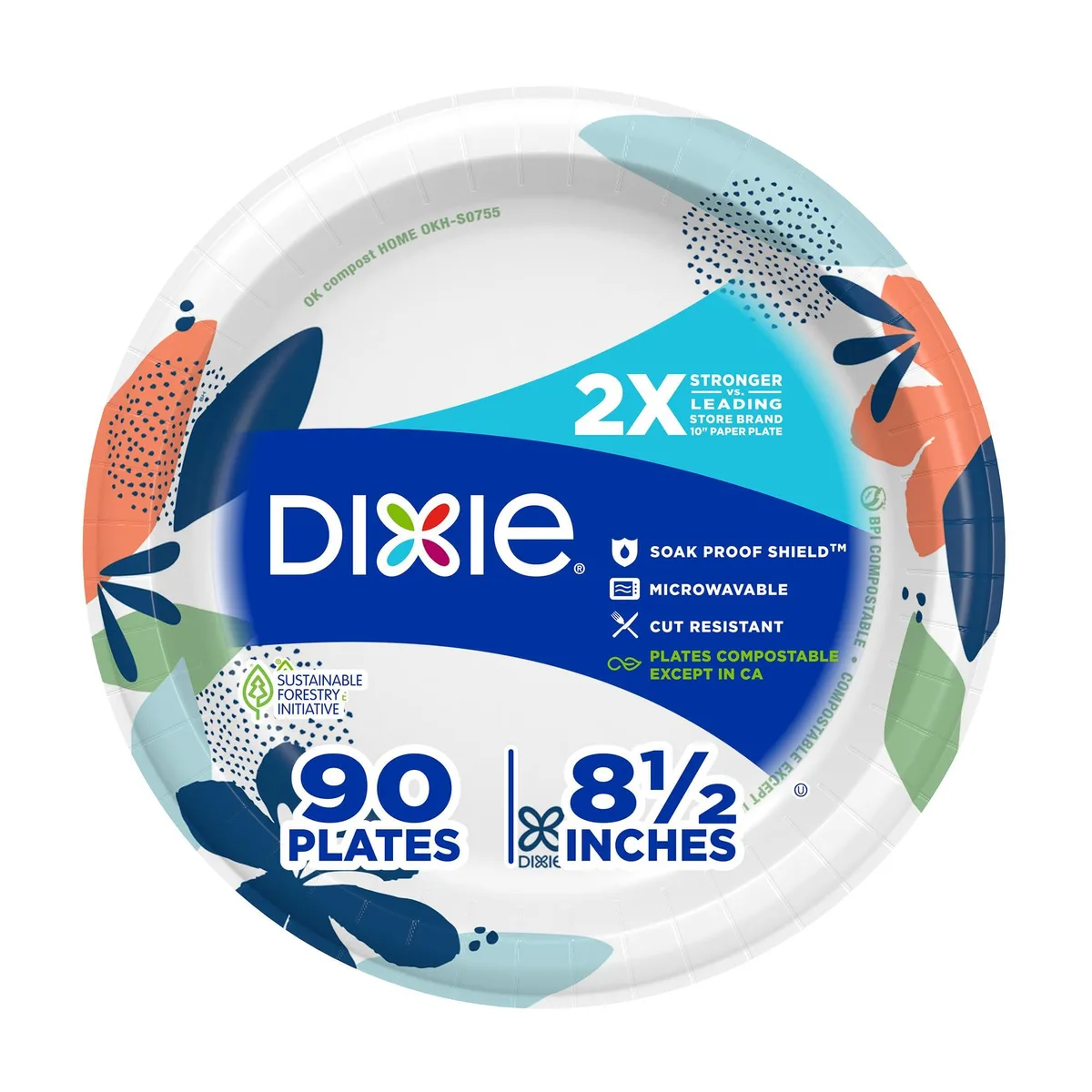 Stack of 90 multicolour round paper plates 8.5 inch diameter