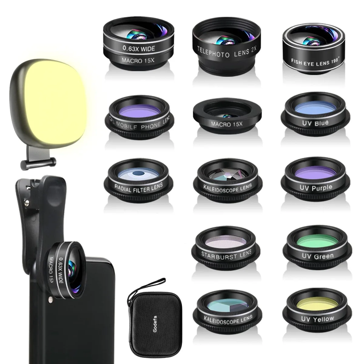  Vivitar GCLight-Lens-US 14-in-1 Phone Lens Kit with Selfie Light — product photo