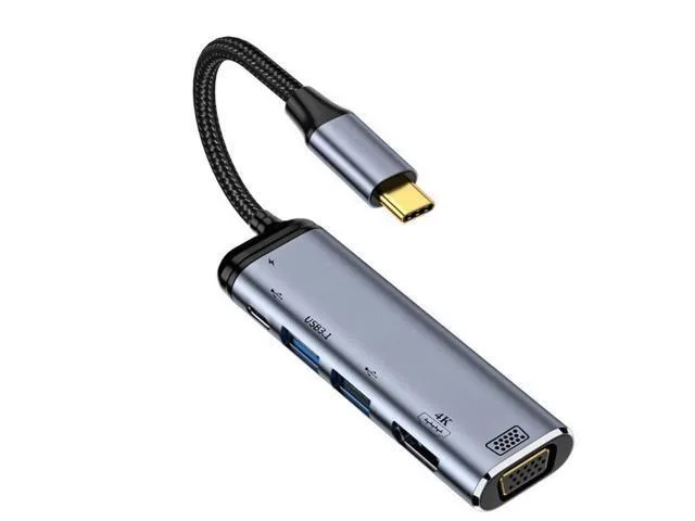 LORDWORLD LORDWORLD USB-C to HDMI VGA Dual USB 3.0 Hub Adapter 4K 60Hz 1080p PD 100W — product photo