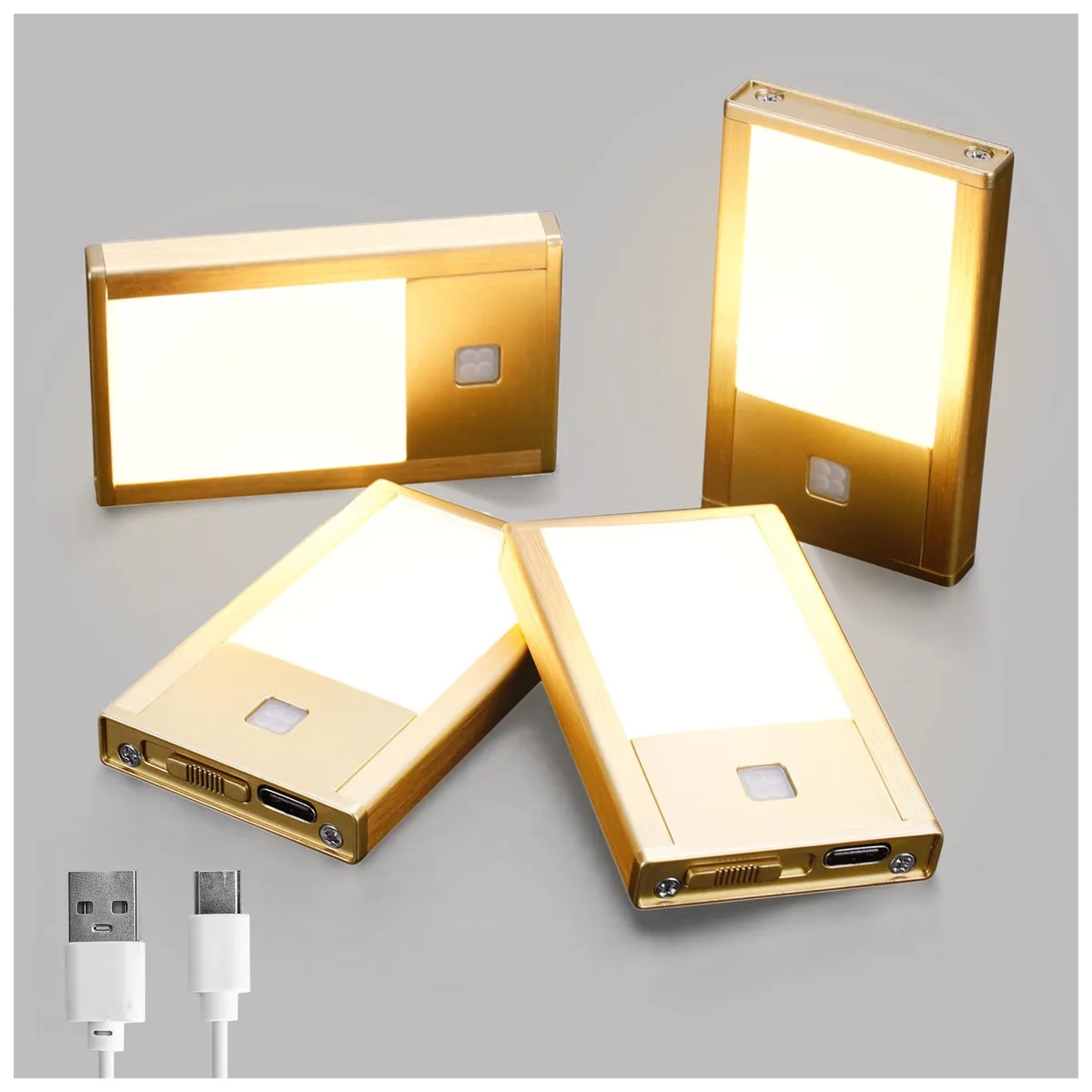 Four ultra-thin rectangular lights with brushed aluminium finish and clear prismatic faces