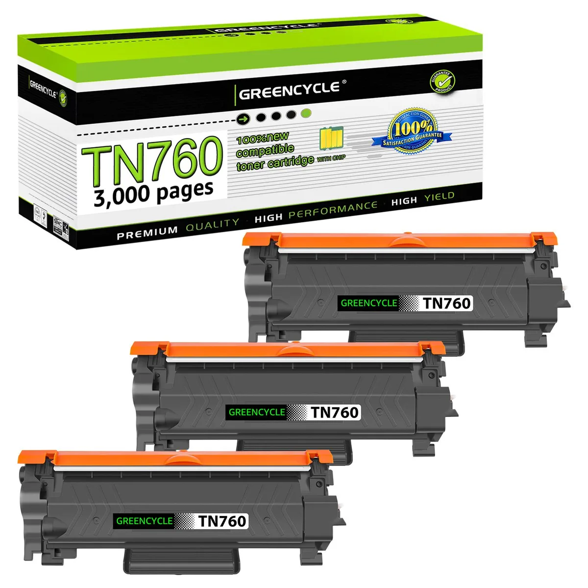 GREENCYCLE GREENCYCLE TN760 TN730 Compatible Toner Cartridge Black 3 Pack 3000 Pages — product photo