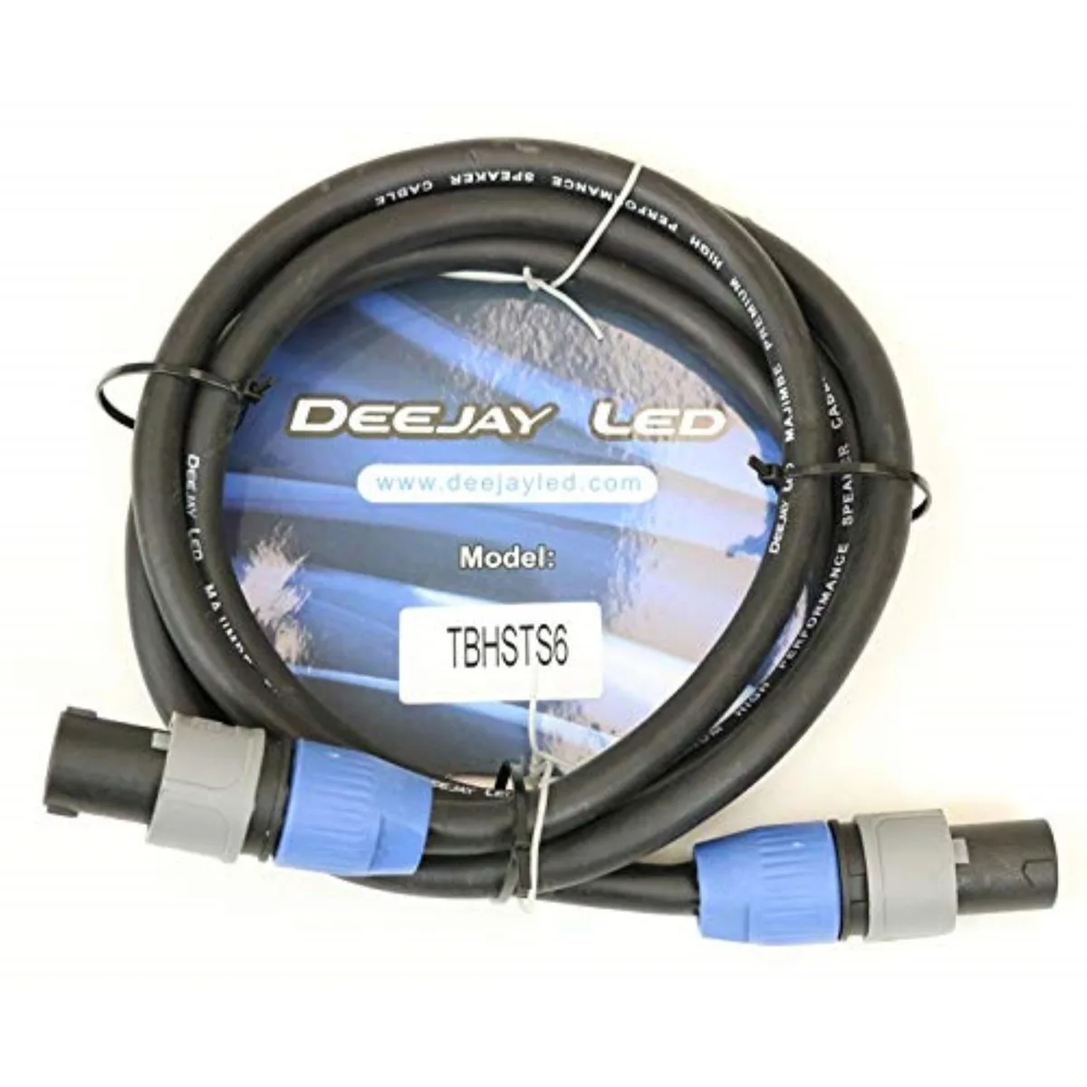 Black 6 ft Speakon 4-connector audio cable with matching plugs at each end