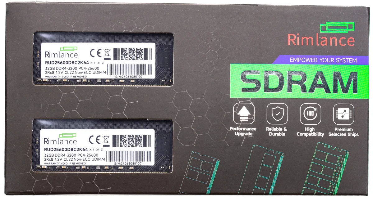 RIMLANCE RIMLANCE RUD25600D8C2K64 64GB (2 x 32GB) DDR4 3200 desktop RAM — product photo