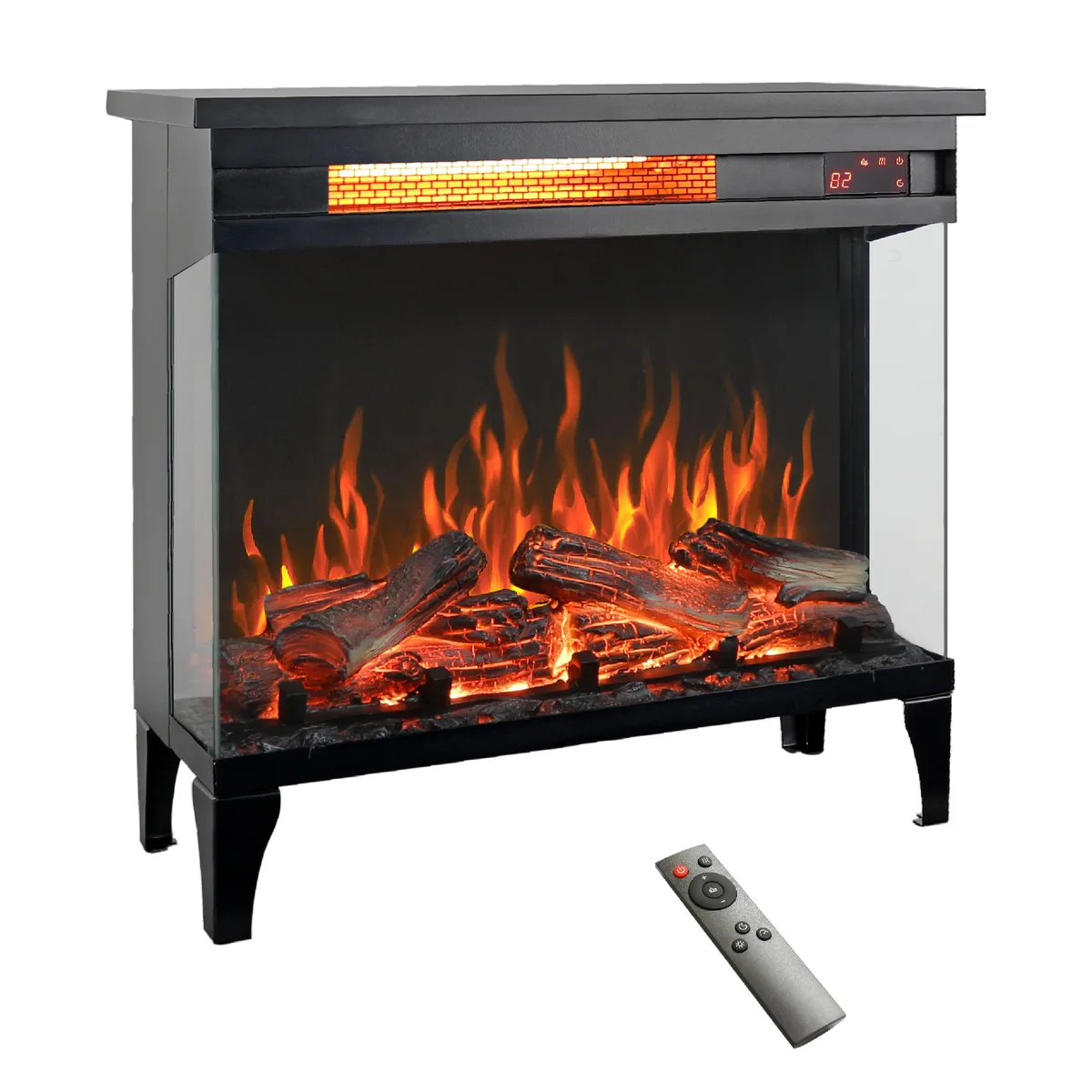 tuphen tuphen 24 inch three sided glass electric fireplace with feet — product photo