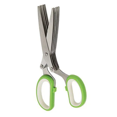 Green herb shears with ergonomic comfort grip handles and blade cover cleaning comb
