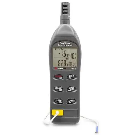 Handheld psychrometer with transparent case and probe attachments