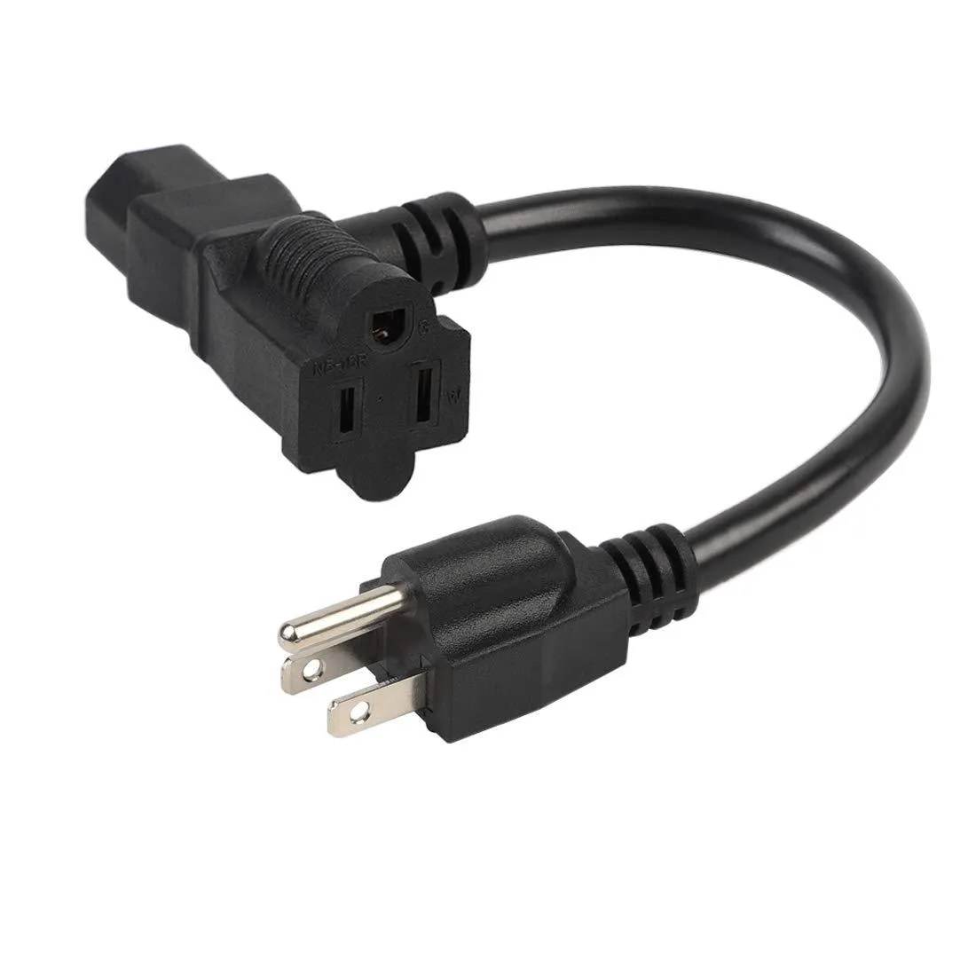 LORDWORLD LORDWORLD 2 FT 0.6M NEMA 5-15P to C13 + 5-15R Piggyback Power Cord 14AWG 15A 125V — product photo