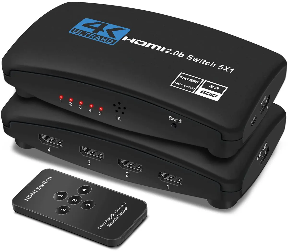 ESTONE ESTONE OZQ3-5 5x1 HDMI Switch 4K60Hz 18.5Gbps Black — product photo