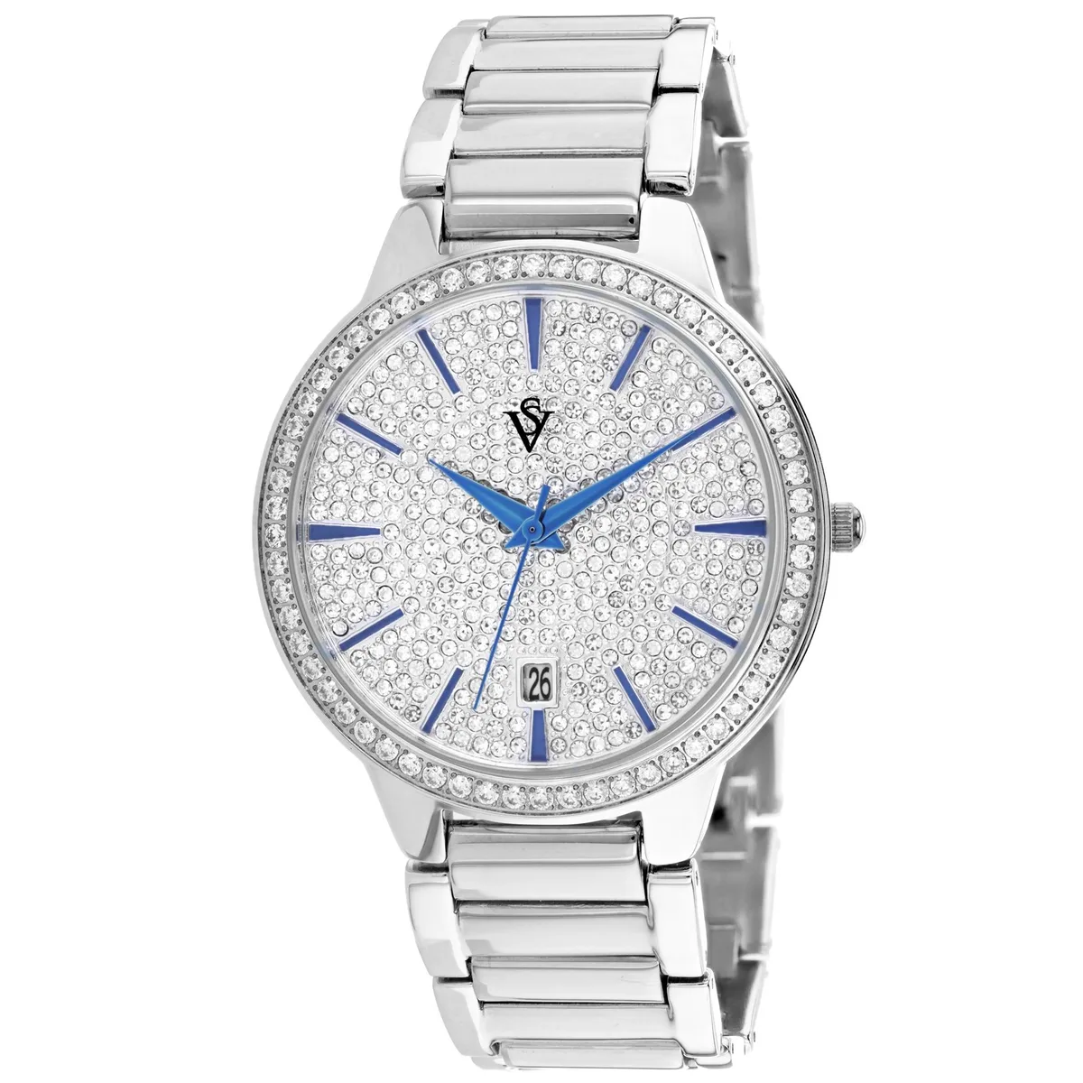 Silver stainless steel watch with matching bracelet and silver dial