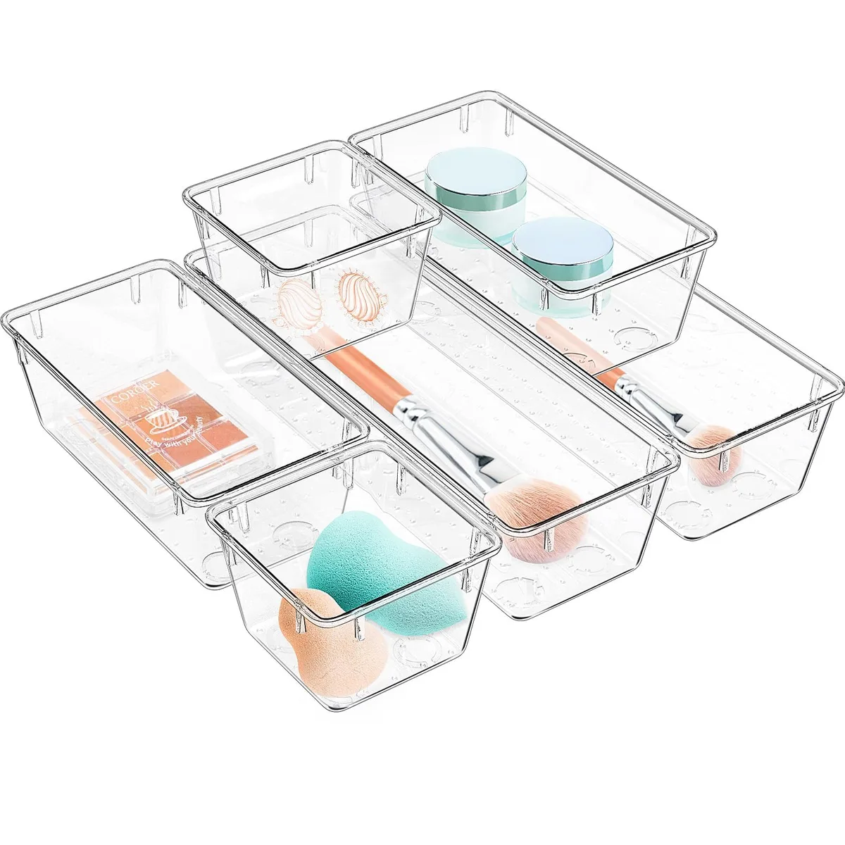  WOWBOX 08032025 6-pack clear drawer organizer storage 1.8in high — product photo
