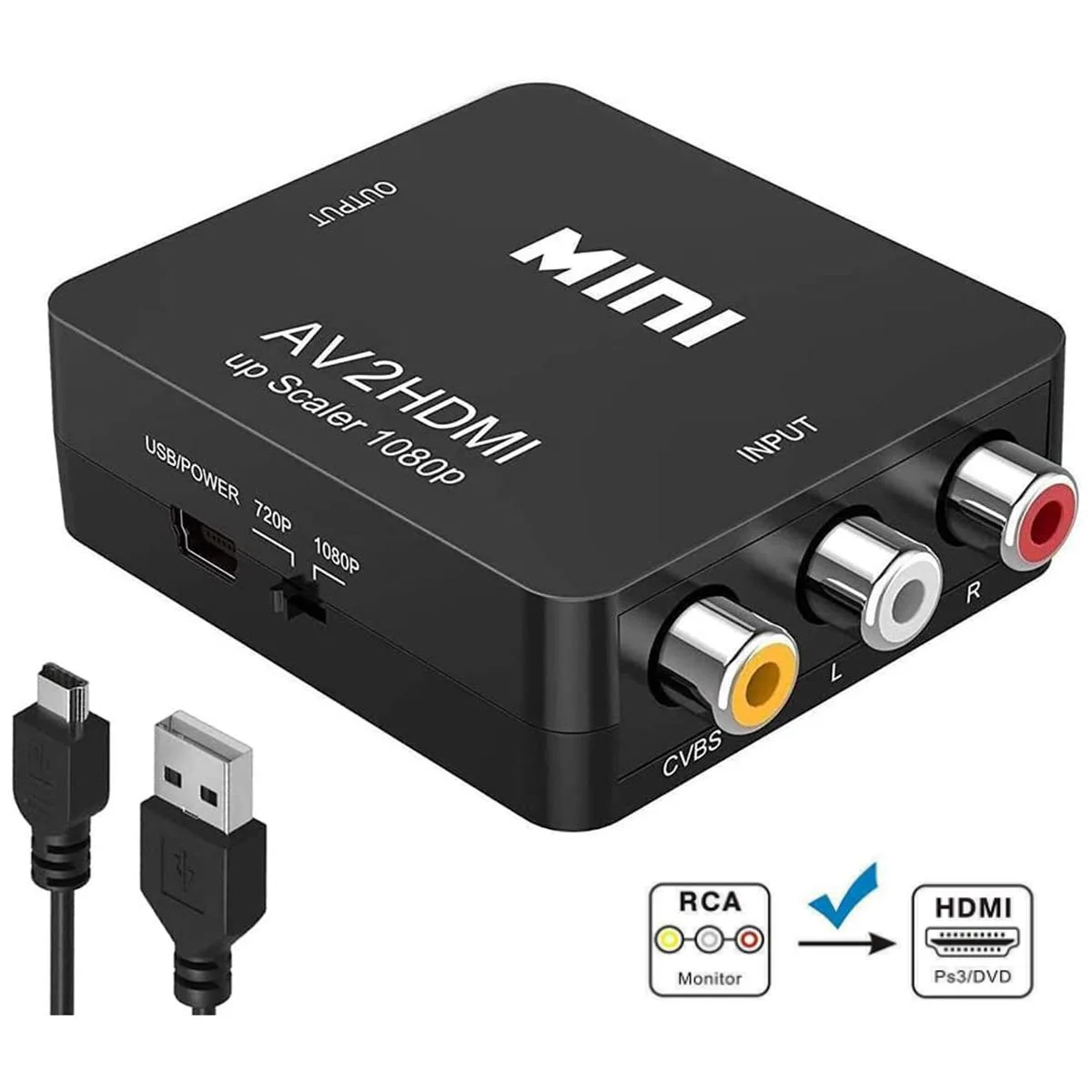 AUTYUE AUTYUE RCA to HDMI Converter 1080P 60Hz Black — product photo