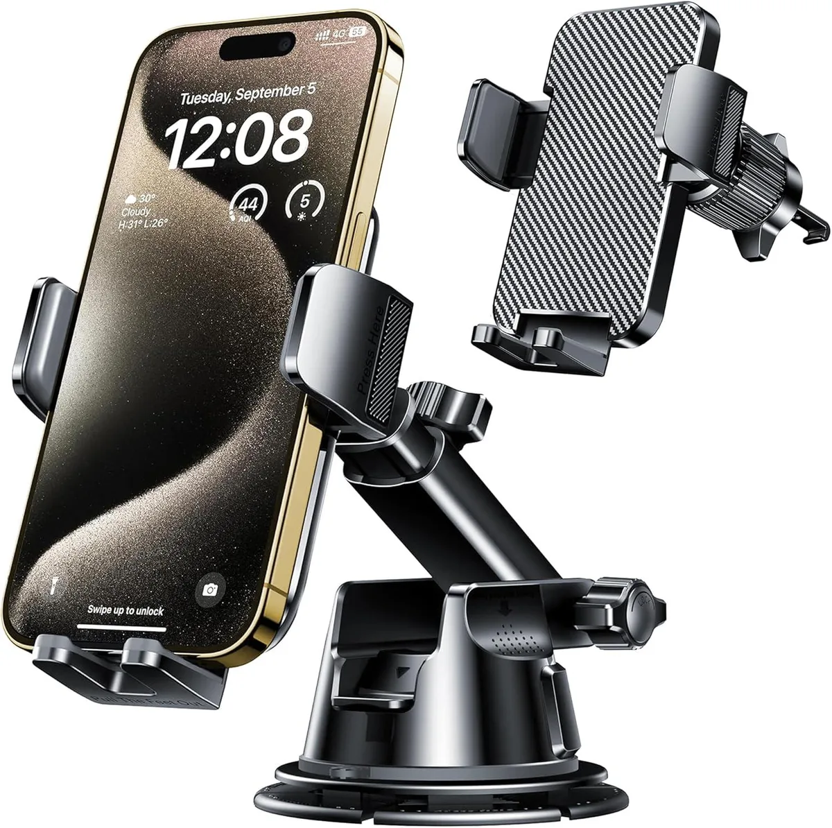Emazne Emazne Car Mount 3.7–5.9 in arm 4.0–7.1 in phones 14 mm thick 360° rotation — product photo