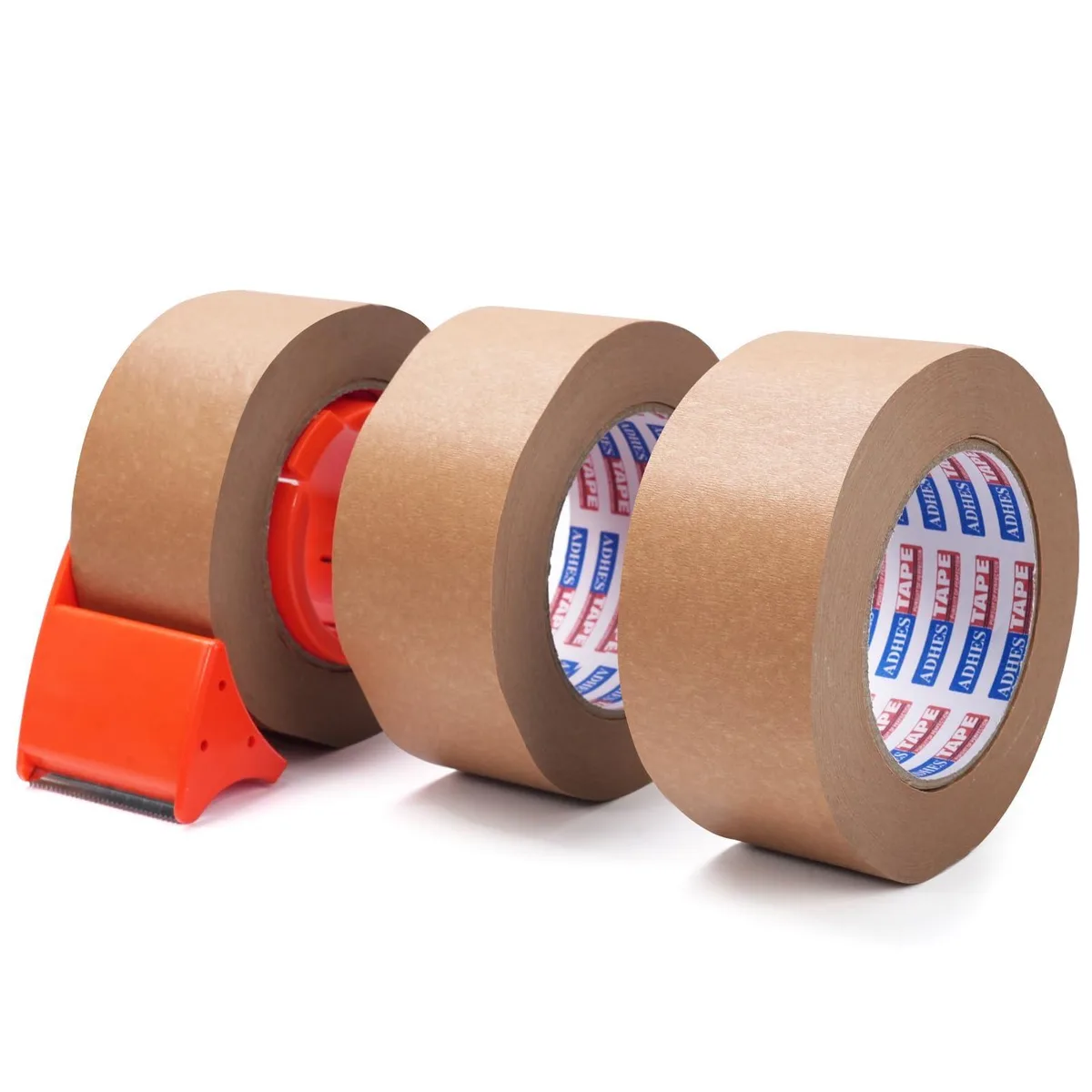  Kraft Paper Tape with Dispenser 2in x 55yd 3 Rolls Brown — product photo