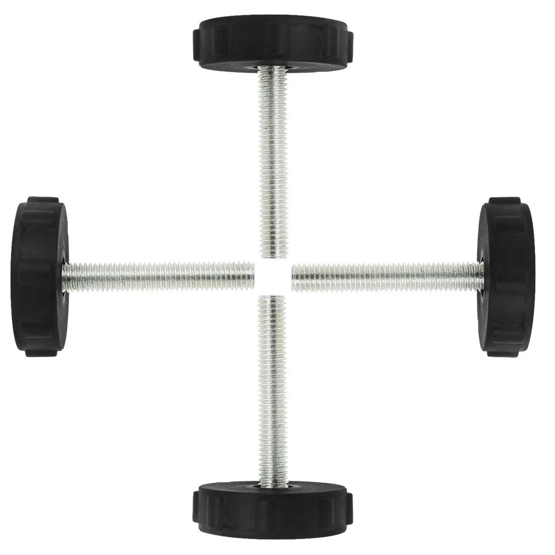 Four silver threaded feet with black plastic bases