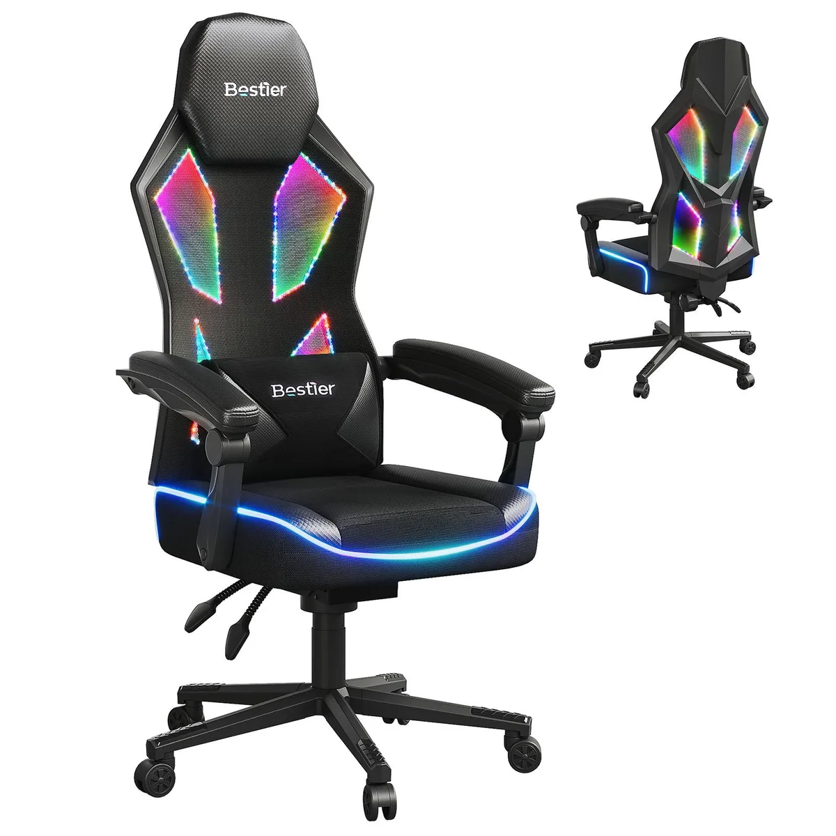 Bestier Bestier RGB Gaming Chair Black Pocket Spring Lumbar 47-51in 90-135deg 286lbs — product photo
