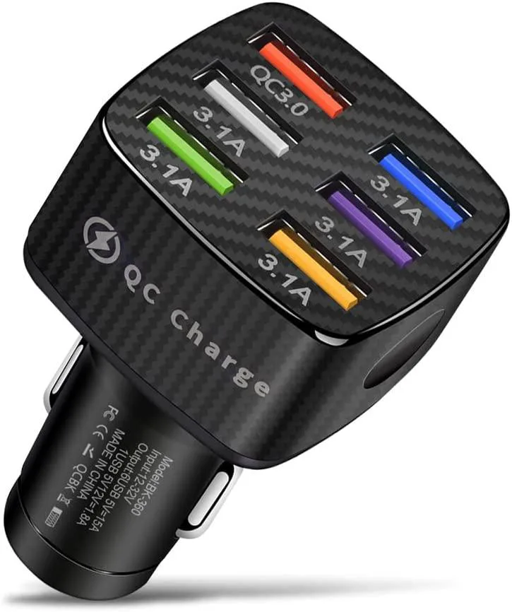 IHDAPP IHDAPP 6-Port USB Car Charger QC3.0 15A Black car electronics accessory — product photo