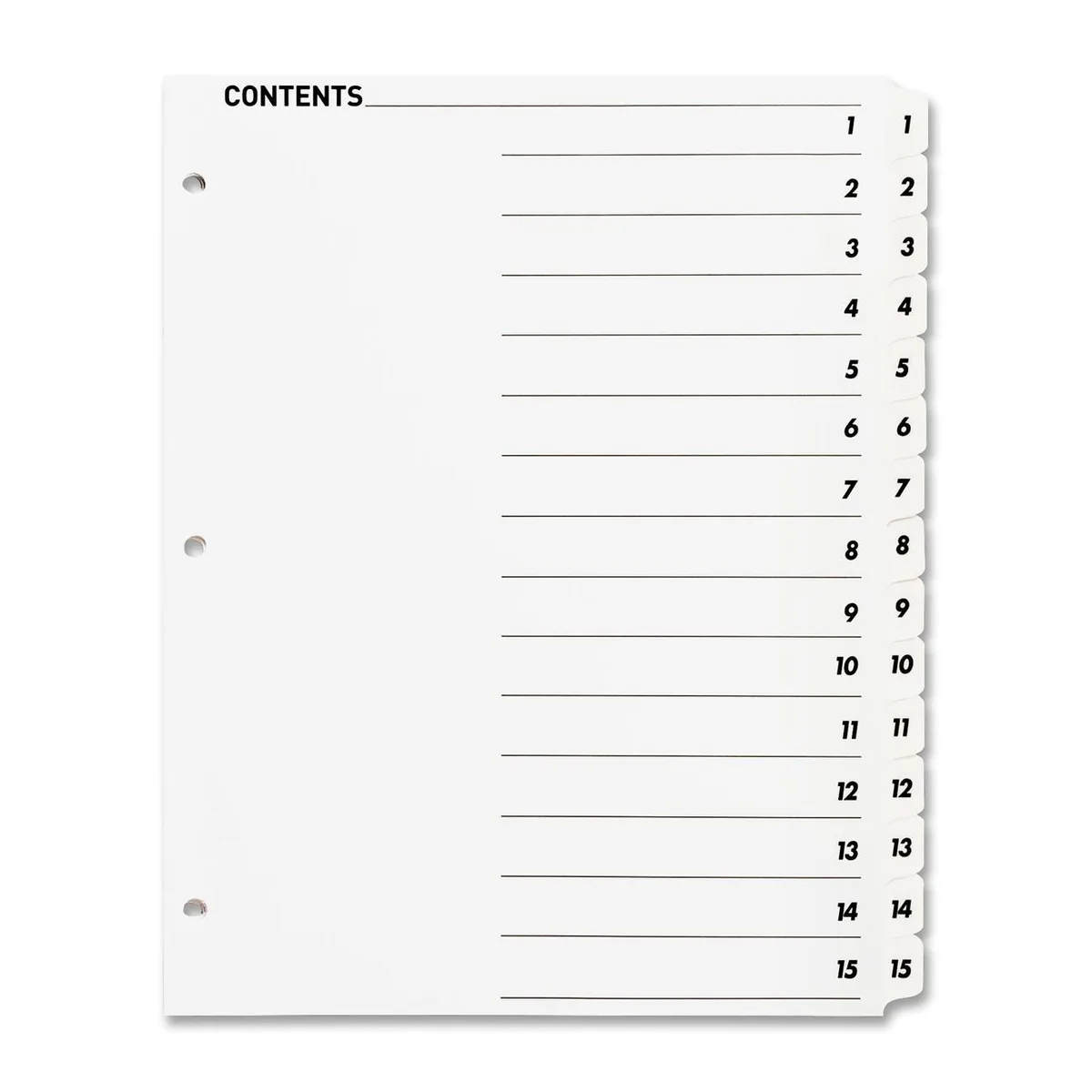 Sparco Products Sparco Products 05857 Index Dividers White 15 Tab 3 Hole Mylar Reinforced — product photo