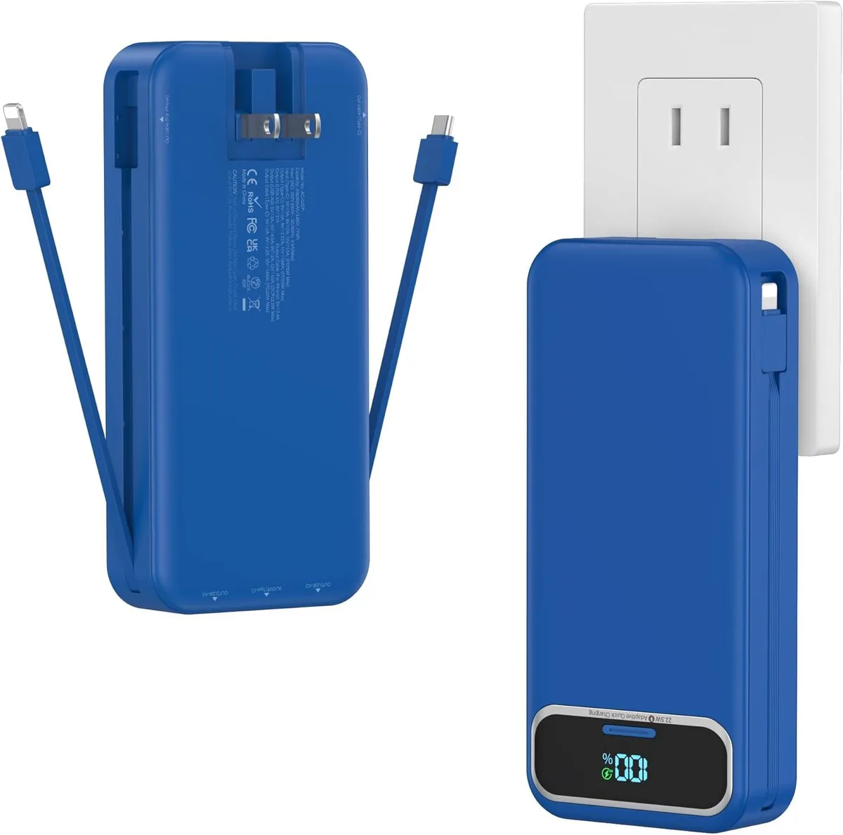 WOOJONG WOOJONG 20000mAh power bank with built-in cables and AC wall plug — product photo