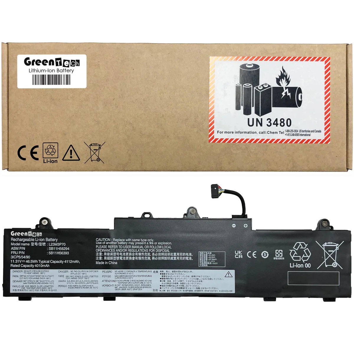 GreenTechLLC GreenTechLLC L23M3P70 laptop battery 11.31V 46.5Wh for ThinkPad L14 Gen 5 L16 Gen 1 — product photo