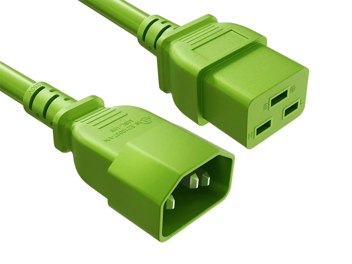 Cable Leader Cable Leader 4 ft IEC C14 to C19 Heavy Duty Power Extension Cord 14 AWG 15A 250V Green — product photo
