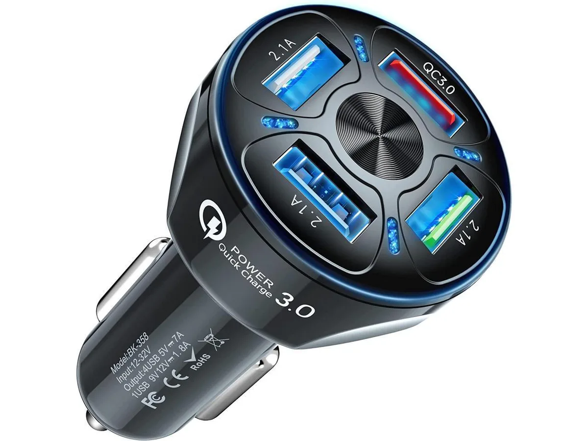 KEHIPI KEHIPI 4-Port QC 3.0 35W Car Charger with Blue LED — product photo