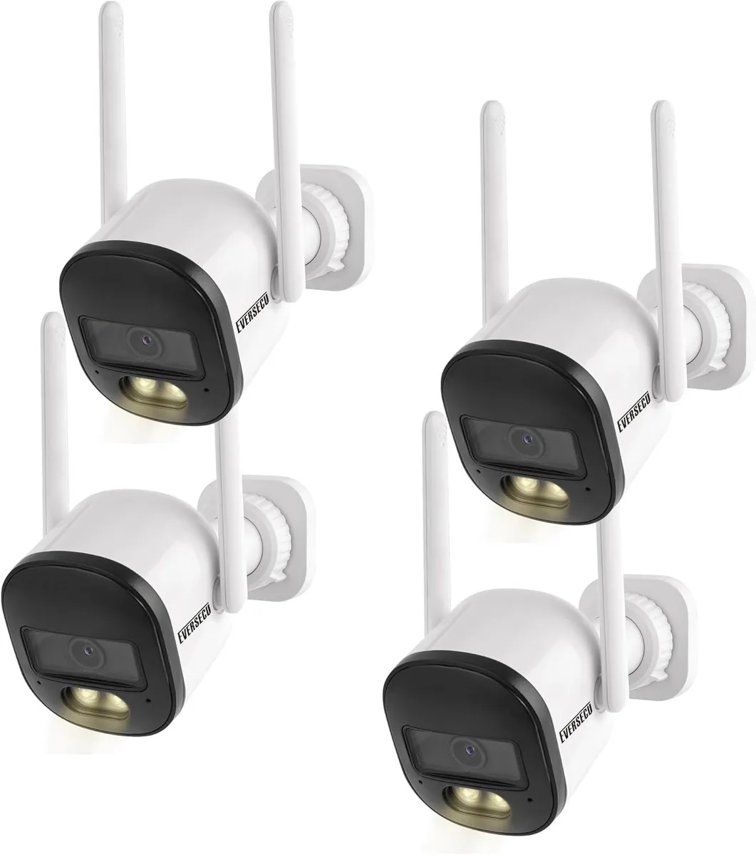 Four white bullet cameras with 2.8mm lenses and dual antennas