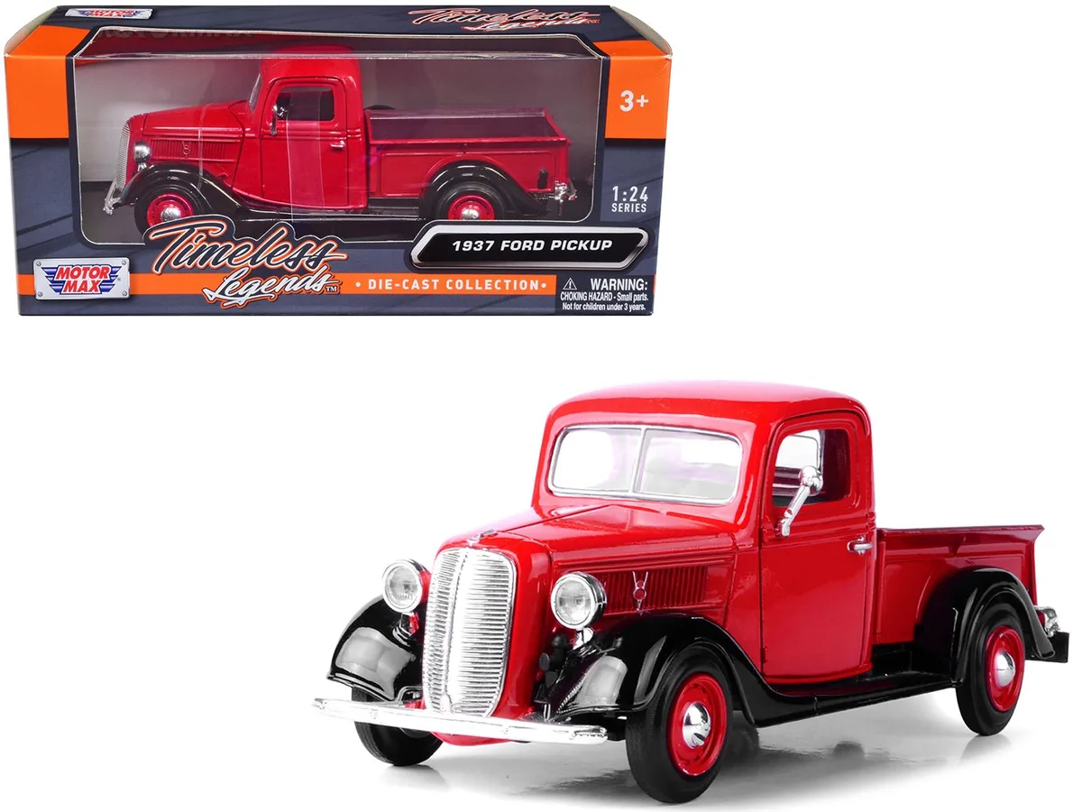 MOTORMAX MOTORMAX 1937 Ford Pickup Truck Red Black 1/24 Diecast — product photo