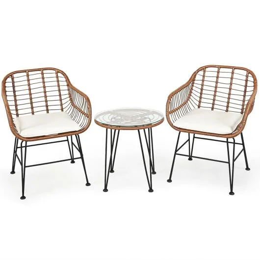 SlickBlue SlickBlue 3 Piece Patio Rattan Bistro Set White with Cushion — product photo