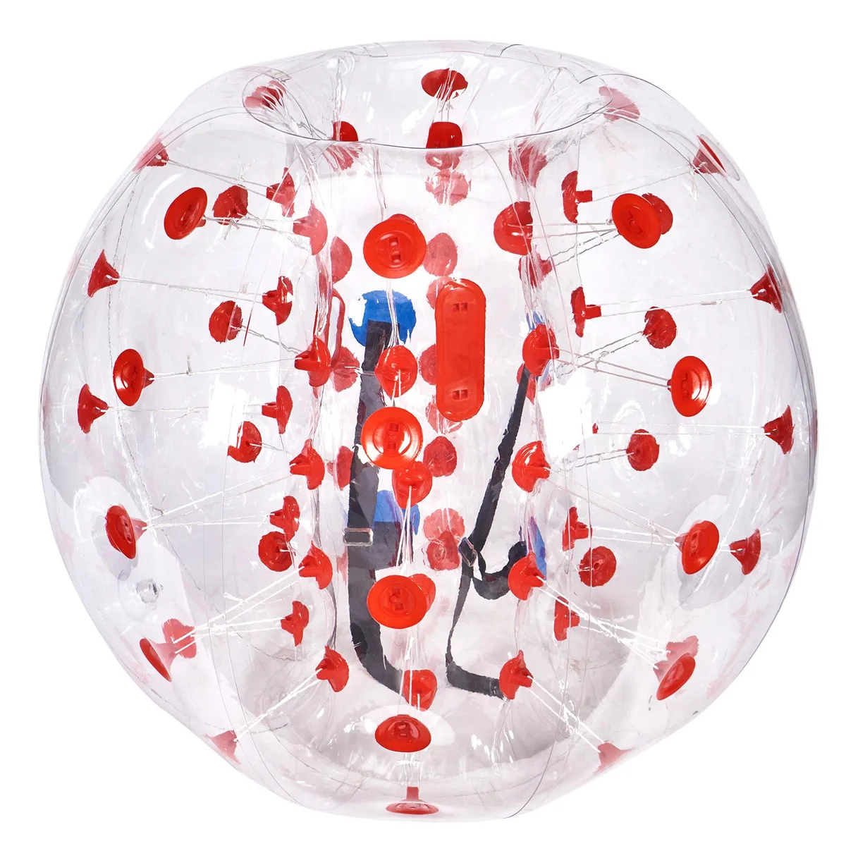 Transparent red-dotted inflatable bumper ball 1.2 m diameter PVC sphere with handles and straps