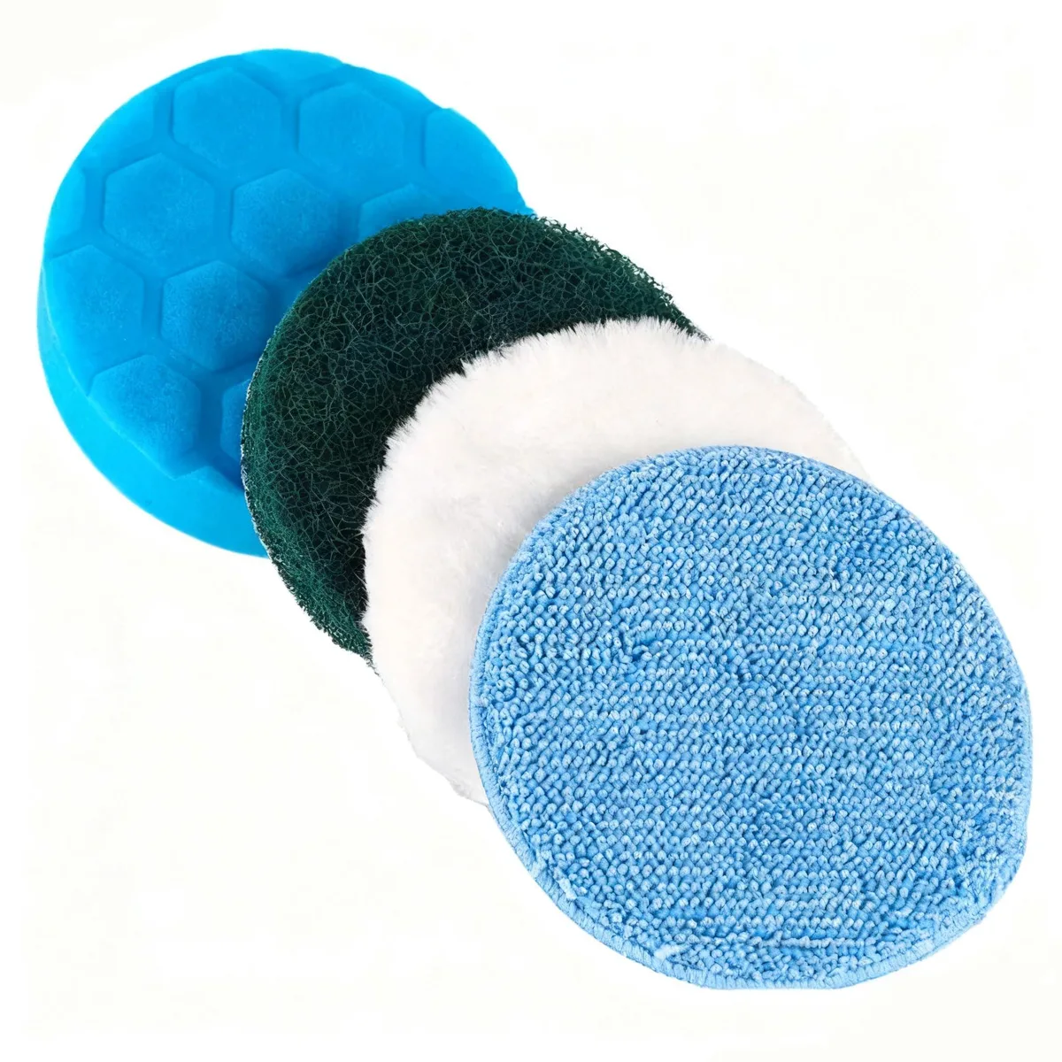 Four coloured spin-scrubber brush heads in a pack