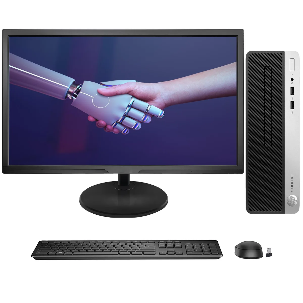 HP HP ProDesk 400 G5 SFF i3-8100 3.6 GHz 16 GB DDR4 1 TB SSD 22" monitor — product photo