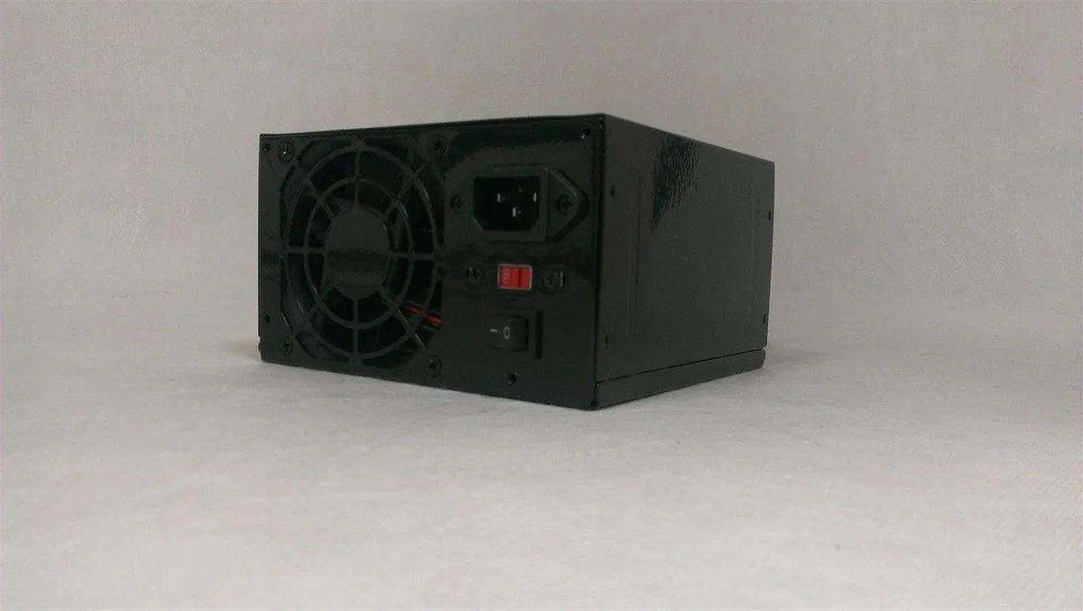 Grey ATX power supply unit with single fan and reduced depth