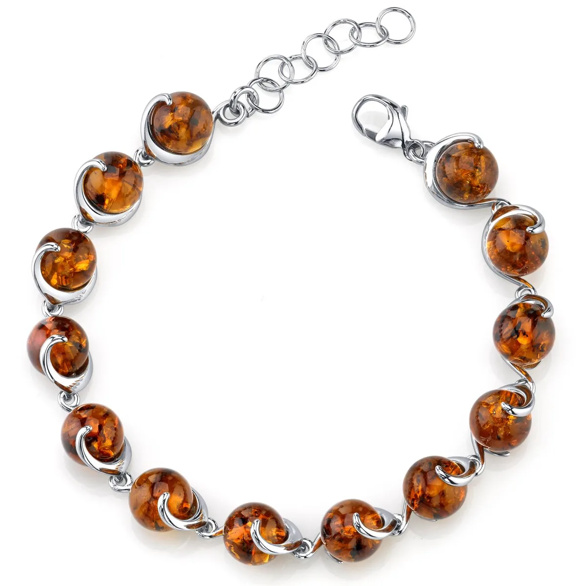 Oravo Oravo Baltic Amber Spiral Bracelet Sterling Silver Cognac 13pcs 7.5in 10.2g 925 — product photo