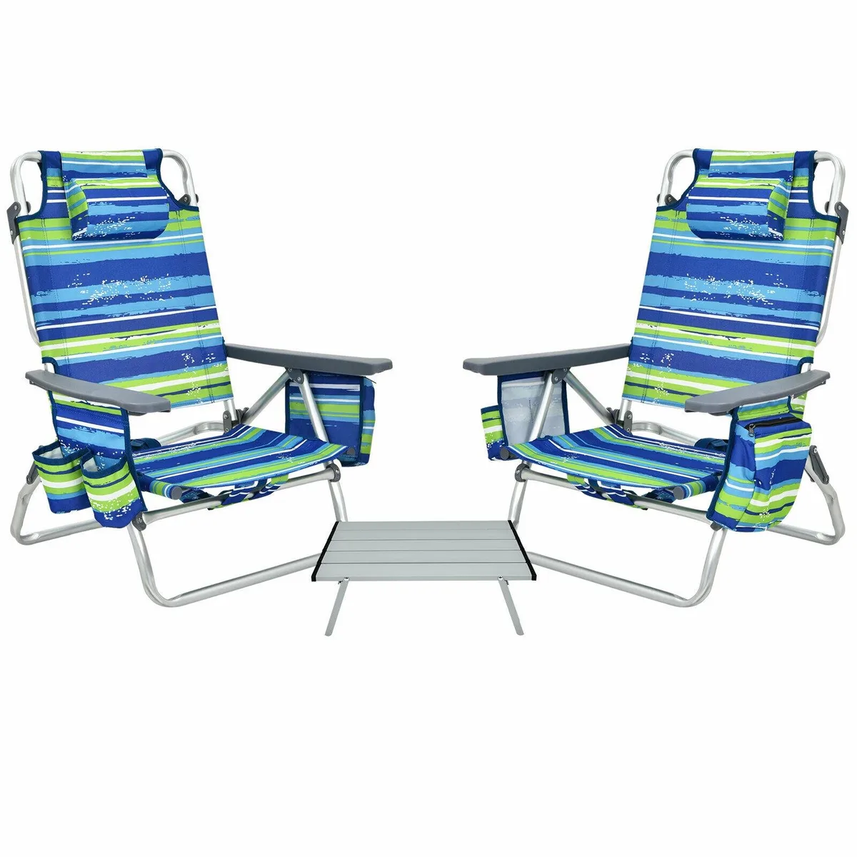 SlickBlue SlickBlue 2-Pack 5-Position Folding Beach Chair Set with Table Blue — product photo