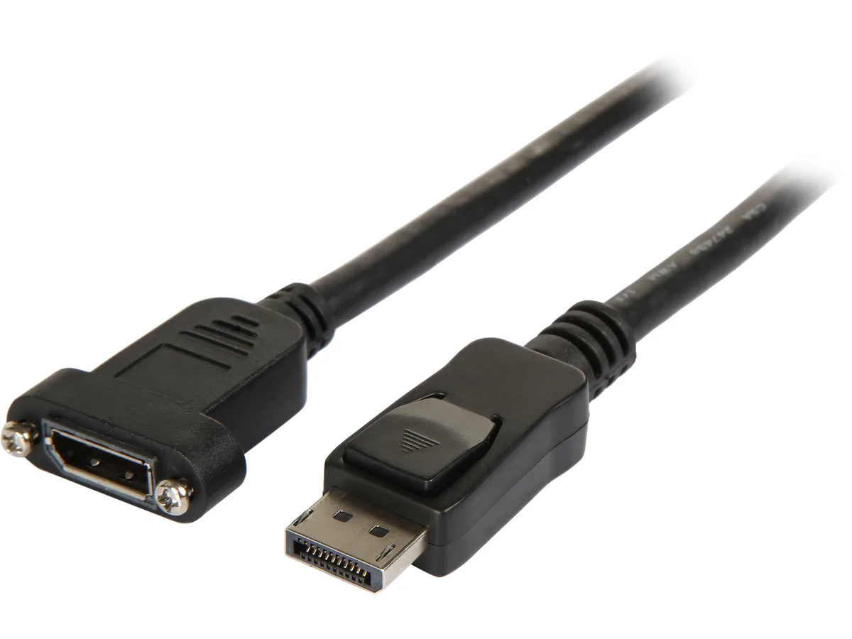 Black 3 ft powered DisplayPort panel mount cable, .5 ft tail, 20 conductors, 28 AWG, 98 g
