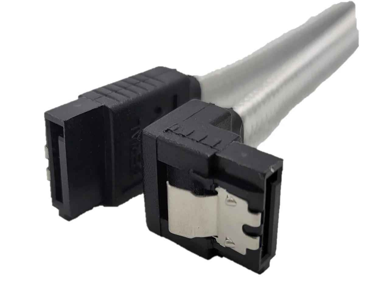 Micro Connectors Micro Connectors 20 SATA III Straight to Right Angle Sleeved Cable with Locking Latch 3-Pack — product photo