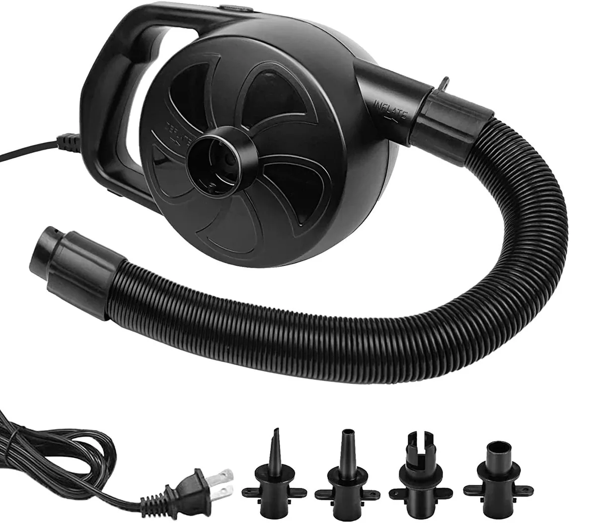 BOMPOW Electric Air Pump 300W 4 Nozzles Black — product photo