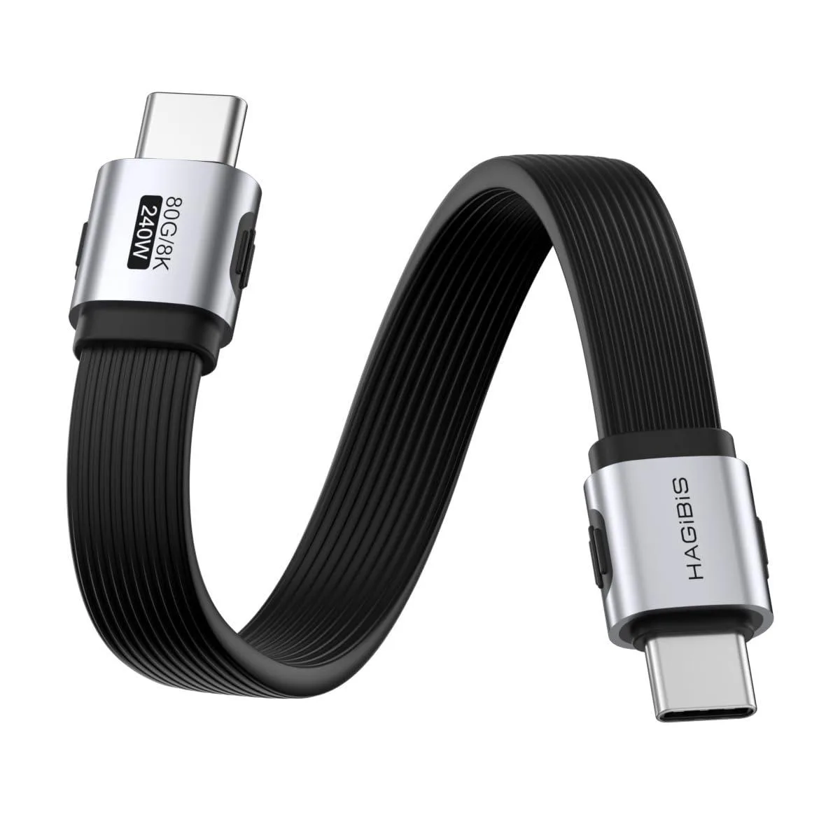 Short flat USB-C to USB-C cable, 0.3 ft