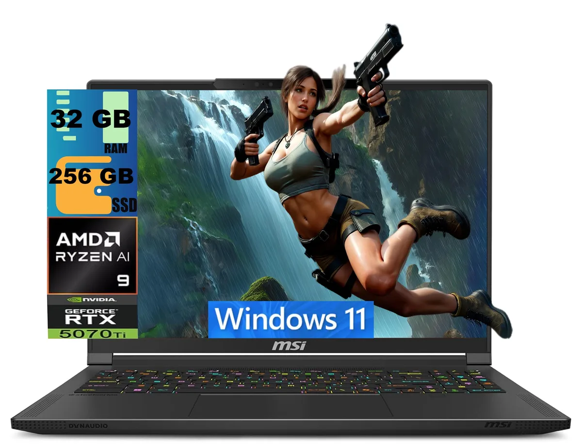 MSI MSI Stealth A16 gaming laptop 16" 240Hz QHD+ Ryzen AI 9 HX 370 RTX 5070 Ti 32GB 256GB — product photo