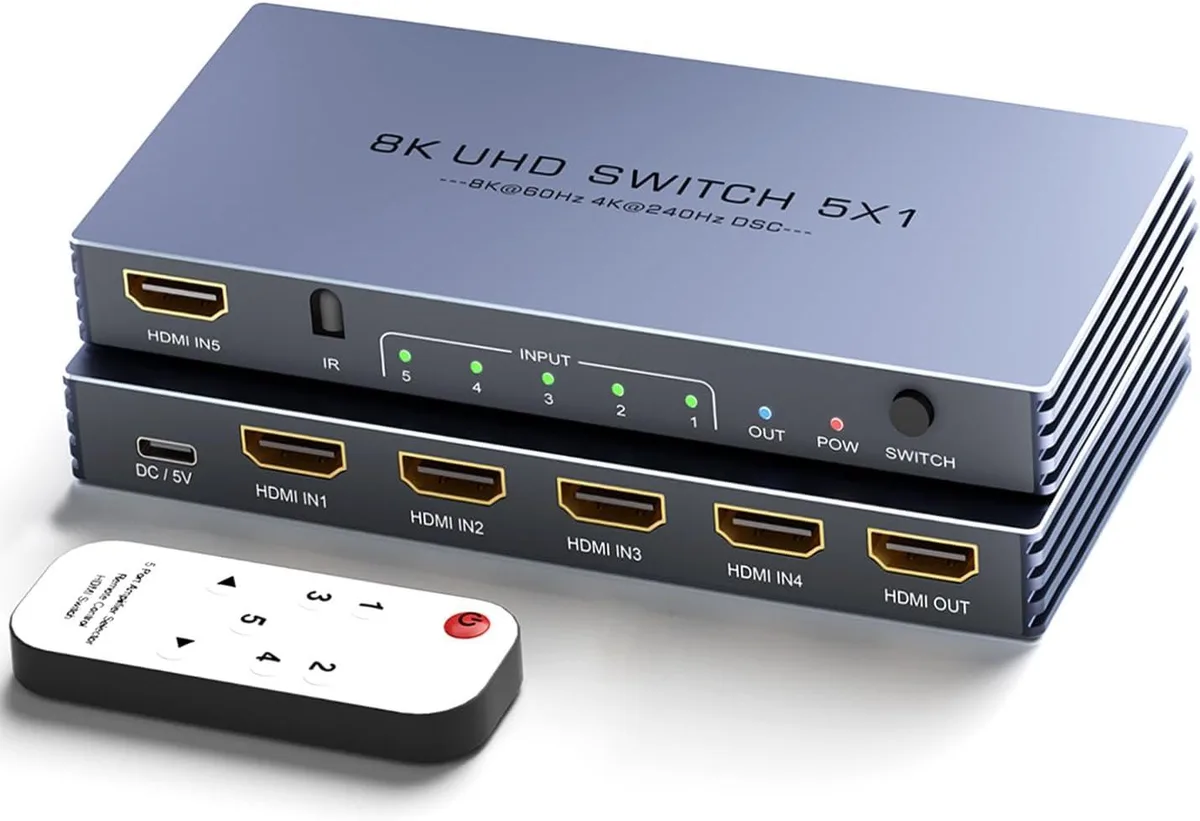IHDAPP IHDAPP 5×1 HDMI 2.1 Switch 8K@60Hz 4K@240Hz Gray Remote — product photo