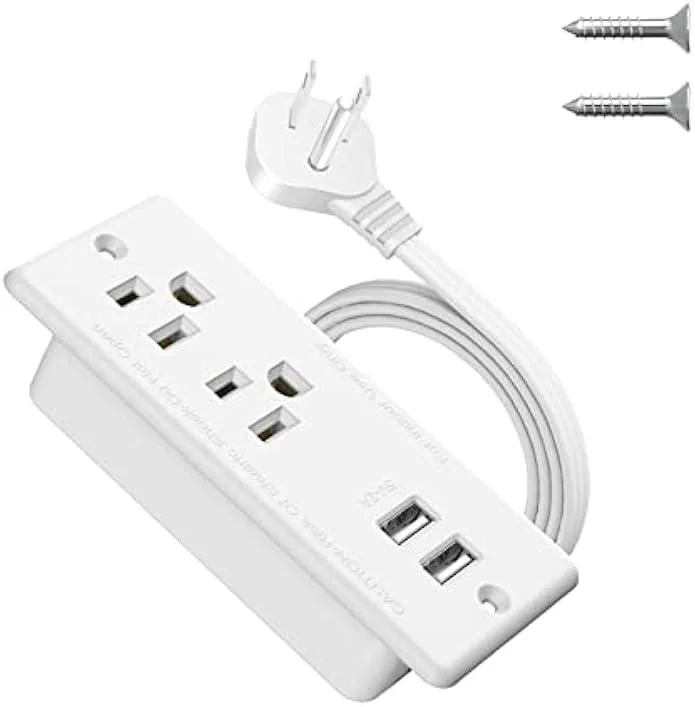 usbroway usbroway recessed power strip 2 outlets 2 usb 9.85ft cord white — product photo