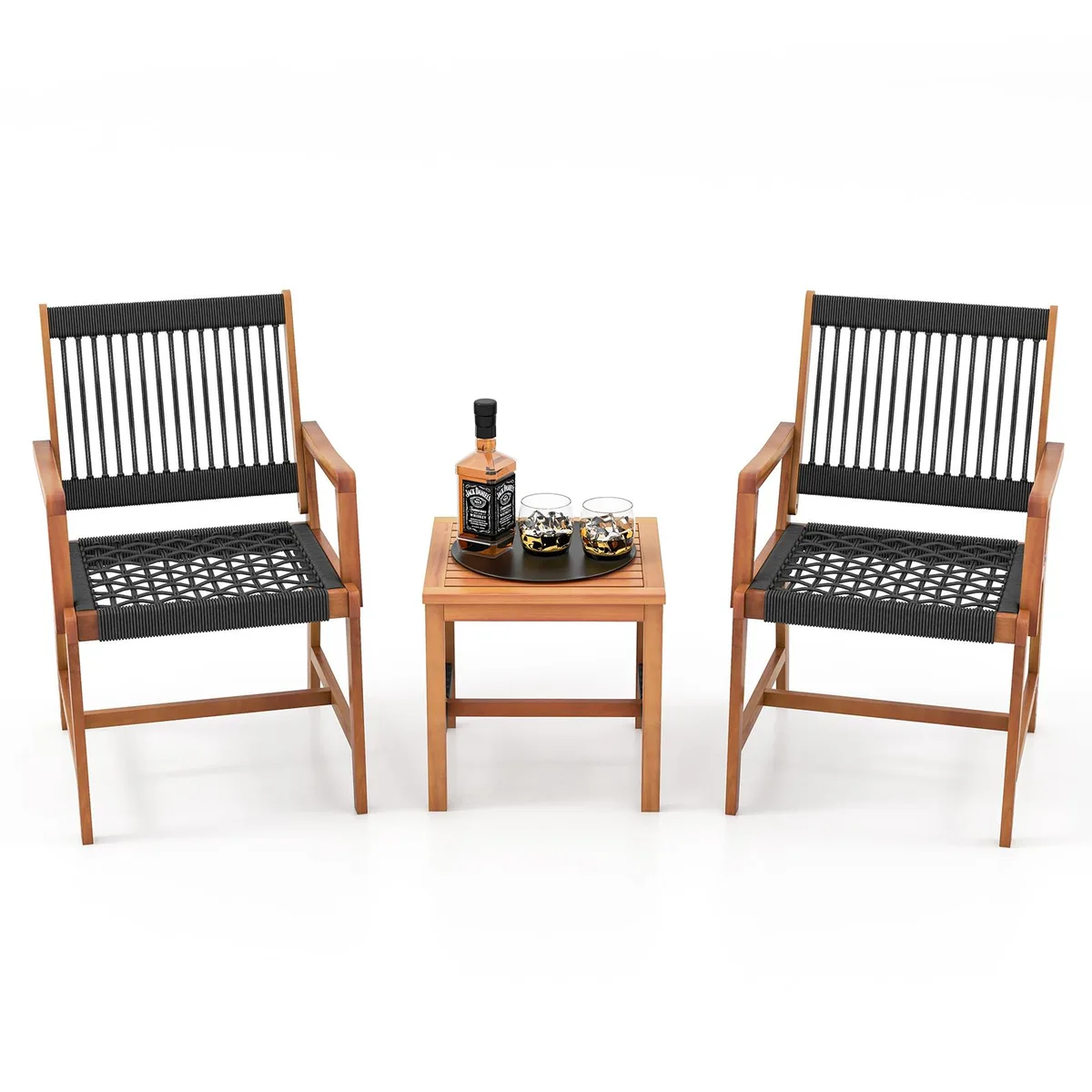 SlickBlue SlickBlue 3-Piece Acacia Wood Patio Set Black 2 Armchairs Coffee Table — product photo