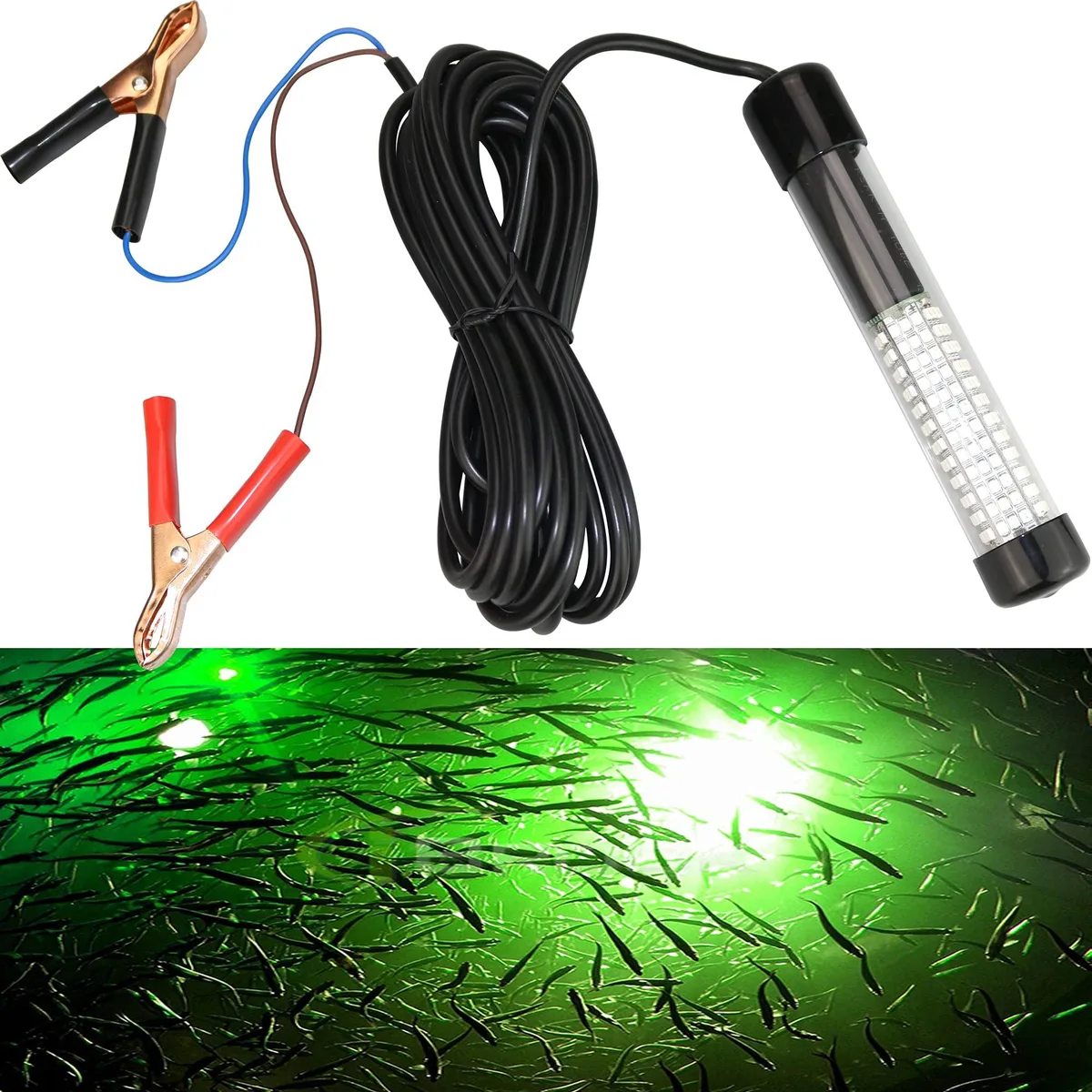  12V 14W 180 LED 1300lm Submersible Fishing Light Green 5m Cord — product photo