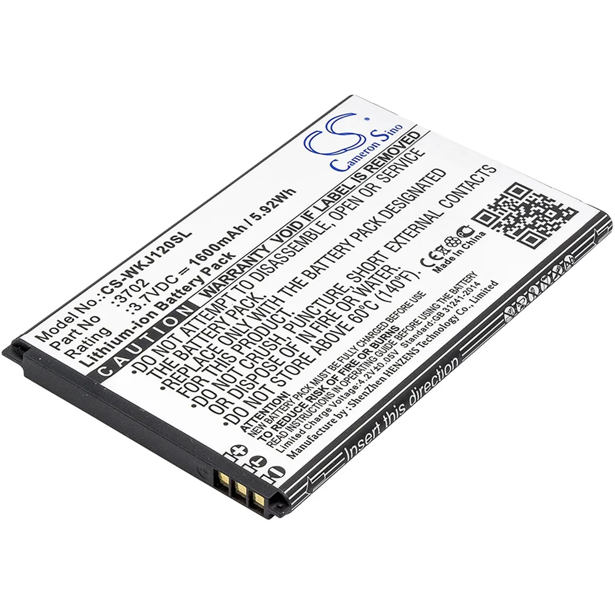 Cameron &amp; Co Cameron &amp; Co DS-CS-WKJ120SL 3.7 V 1600 mAh cell phone battery — product photo