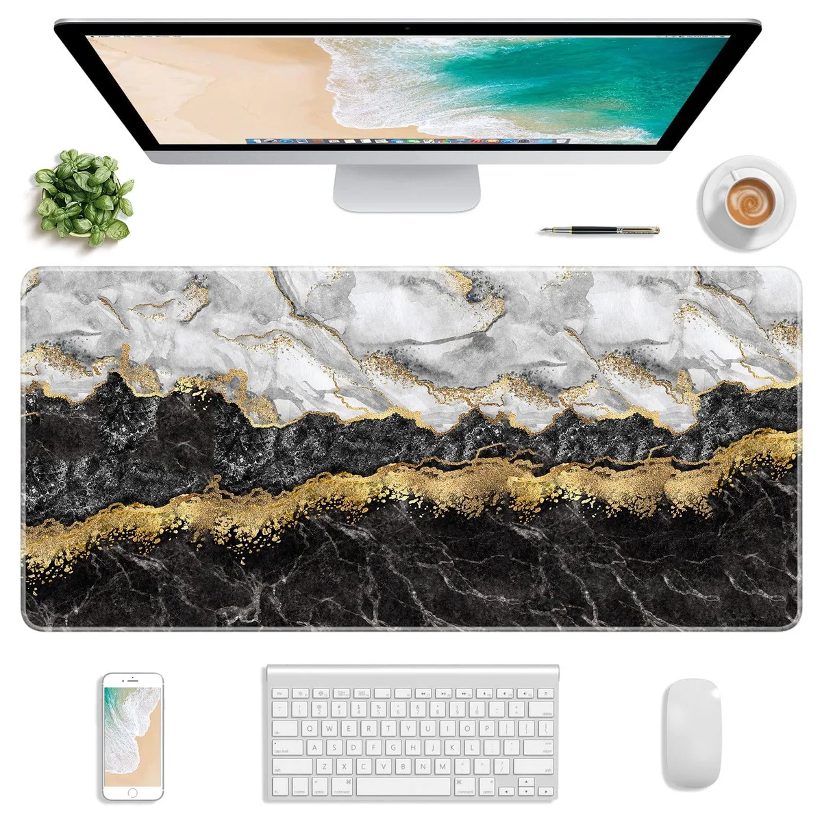 KEHIPI KEHIPI Extended Mouse Pad 30 x 14 Inch Black Cracked Marble — product photo