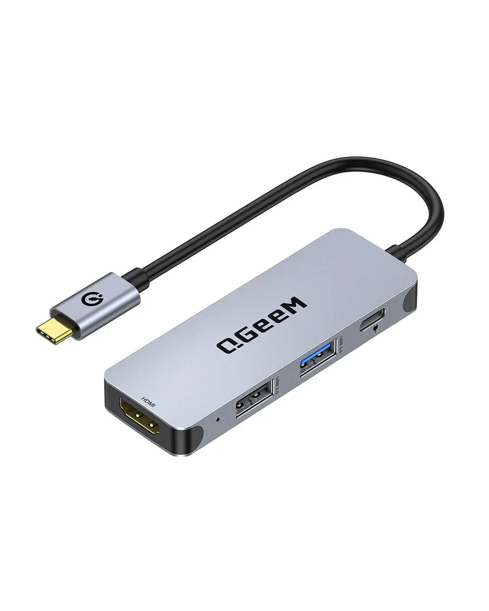 QGeeM QGeeM 4-in-1 USB C Adapter 4K HDMI 100W PD Thunderbolt 3 Gray — product photo