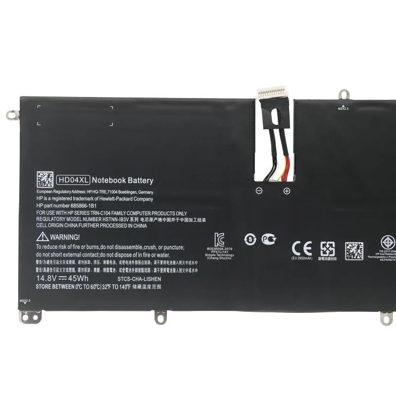Black rectangular laptop battery pack with connector pins