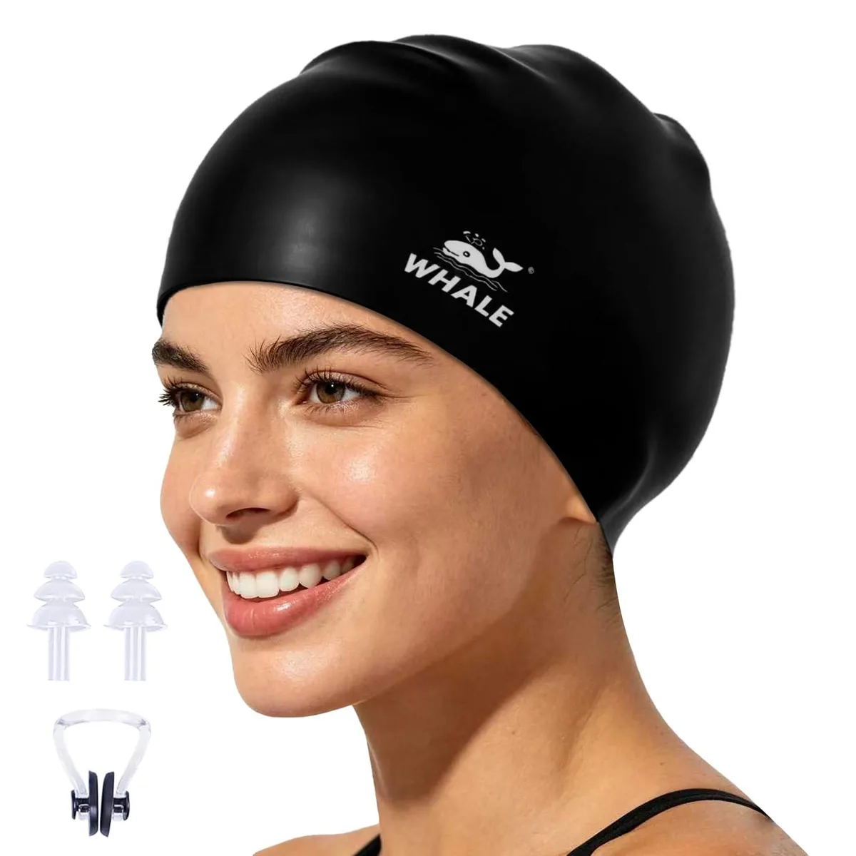  Whale Silicone Swim Cap Extra Large Black — product photo