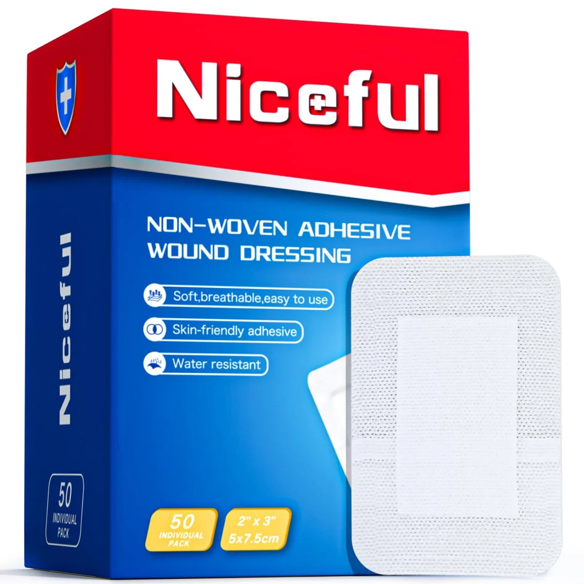  Niceful WM-110218-A Adhesive Gauze Bandage Rescue 50pcs 2x3in — product photo