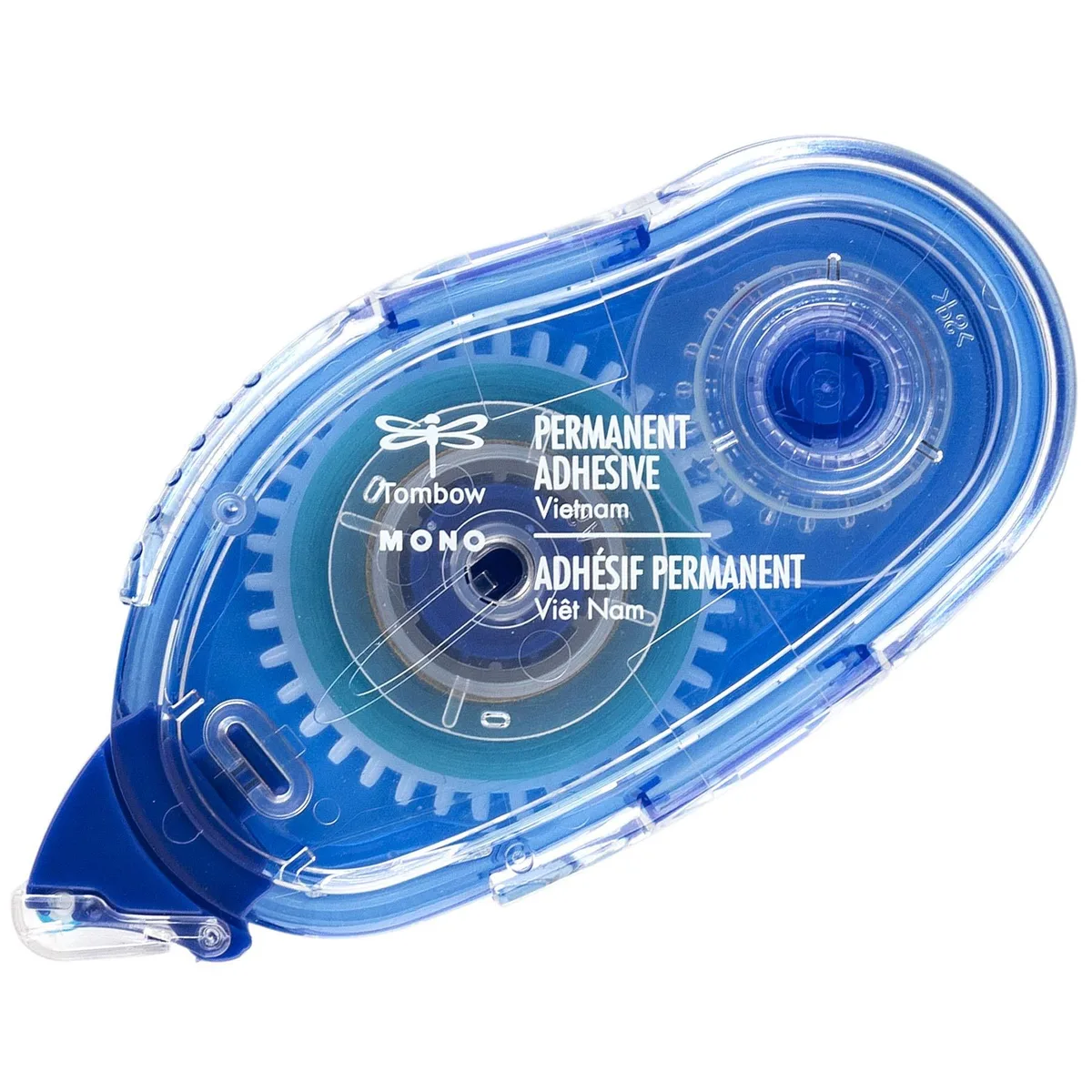White handheld tape runner applicator with protective tip cover